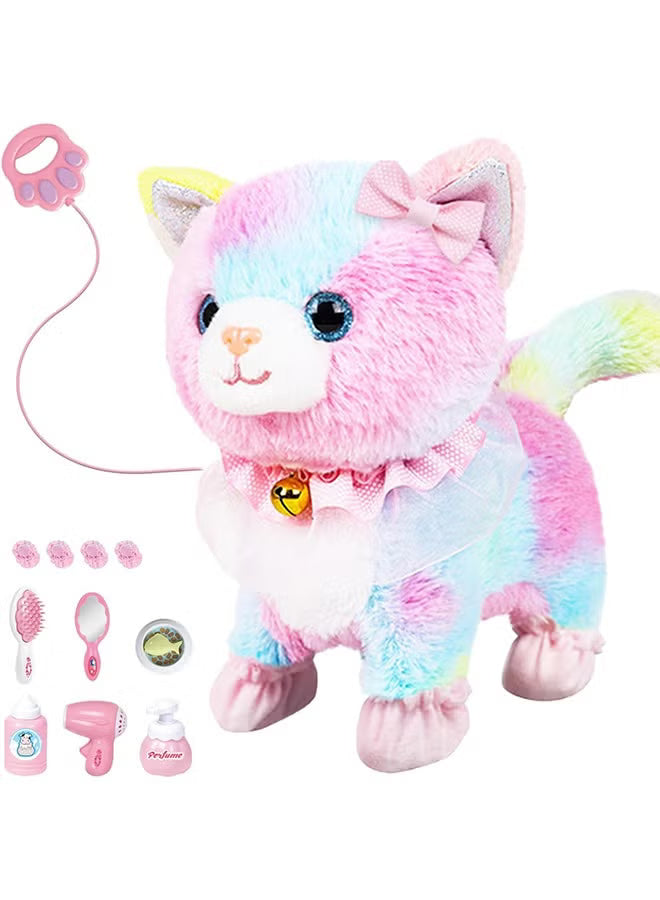 Interactive Electronic Plush Toy Walking and Barking Robot Cat Plush Cat Remote Control Kitten for Girls Colorful Cat Toy