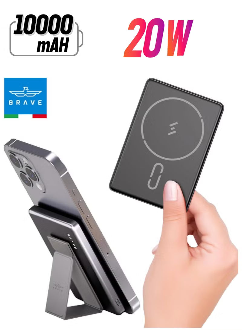 10000mAh Magnetic Wireless Power Bank, Portable Wireless Charger with 20W Fast Charging Stand