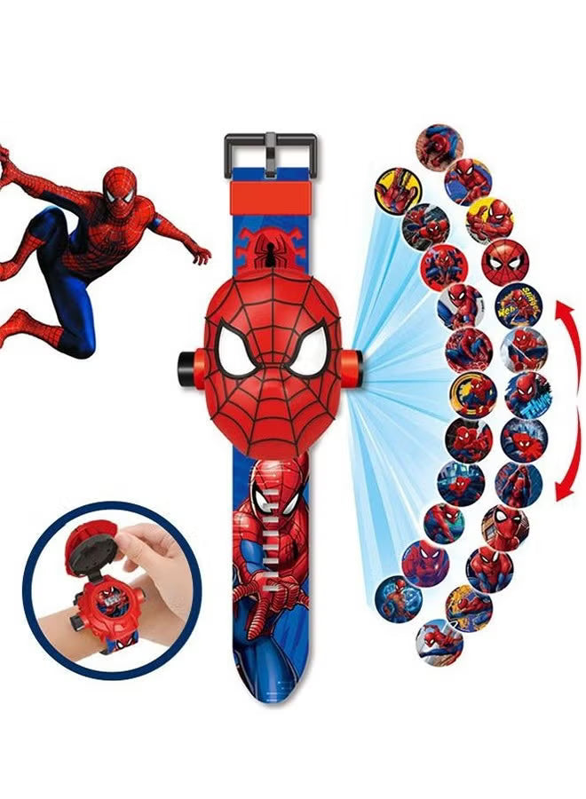 Spiderman Kids Watch with 24 Spiderman Projection Patterns Cartoons Kids Digital Wrist Watch Toys with Adjustable Strap Projector Watch
