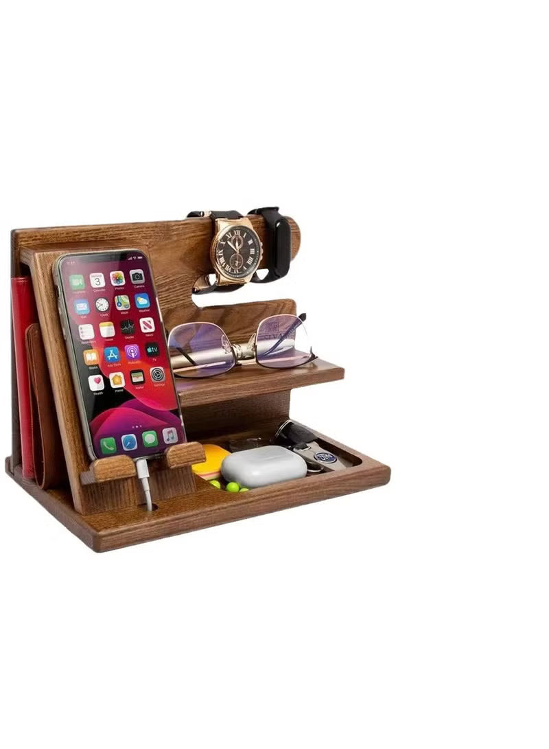 Wood Phone Docking Station Ash Key Holder Wallet Stand Watch Organizer,Nightstand Organizer Idea Gadgets for Men Husband Wife Dad Son Boyfriend Birthday Gifts