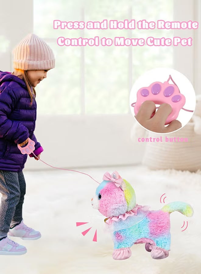 Interactive Electronic Plush Toy Walking and Barking Robot Cat Plush Cat Remote Control Kitten for Girls Colorful Cat Toy