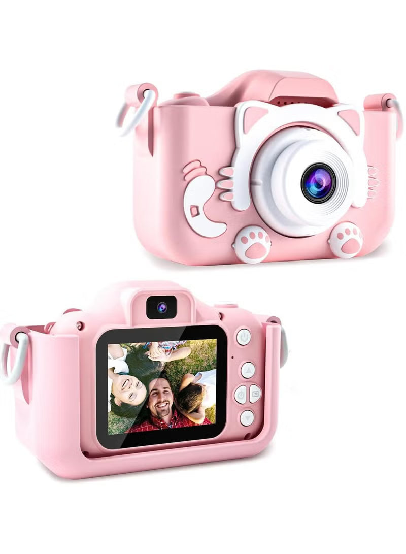 Kids Camera Upgrade HD Digital Camera for Toddlers Kid Camera Toys Front and Back Dual Cameras for Taking Photos and Recording Videos Multiple Cute Cartoon Photo Frames with 2.0in IPS Screen Gift Pink