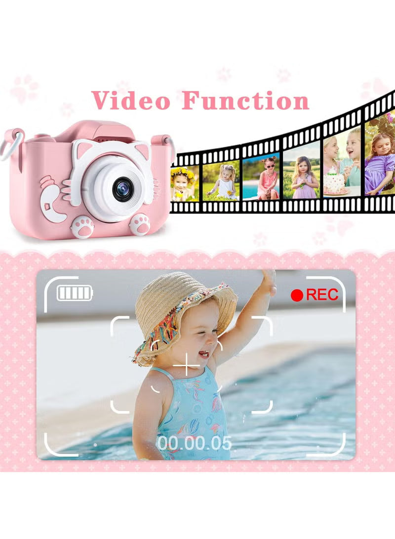 Kids Camera Upgrade HD Digital Camera for Toddlers Kid Camera Toys Front and Back Dual Cameras for Taking Photos and Recording Videos Multiple Cute Cartoon Photo Frames with 2.0in IPS Screen Gift Pink