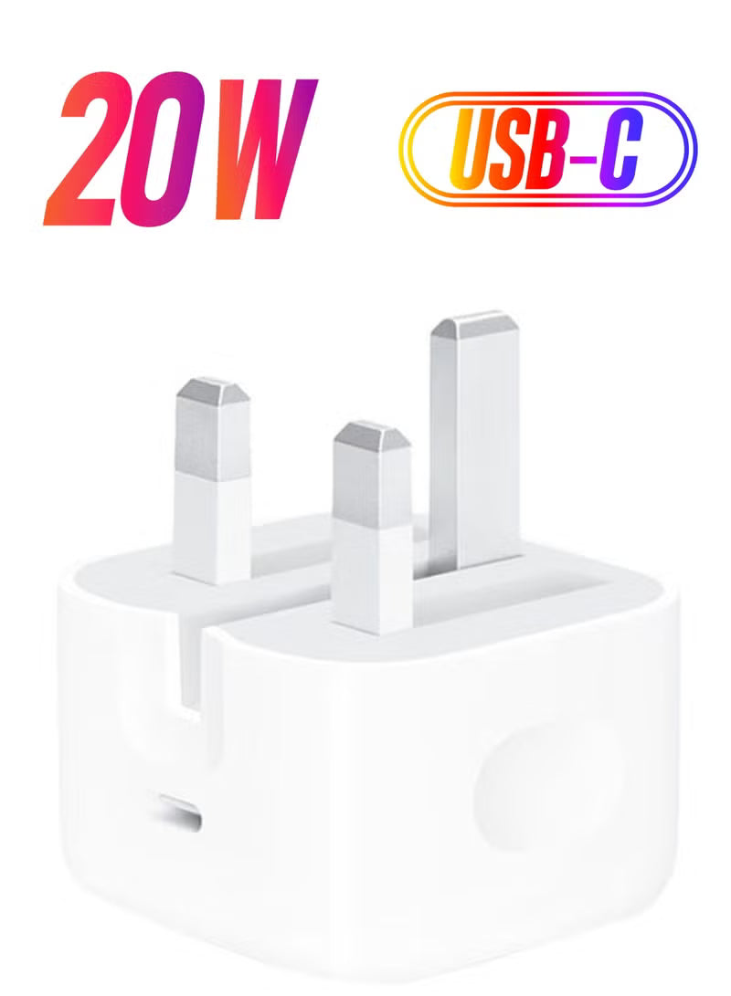 20W USB-C 3-Pin Power Adapter / Original iPhone Charger - White