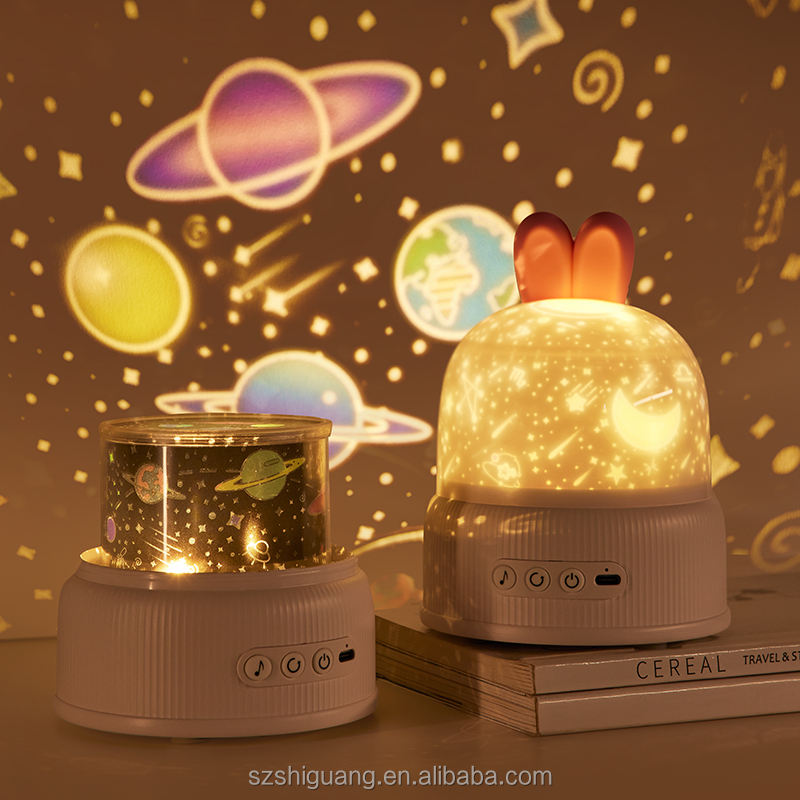 Bunny Star Light Projection Rotating Star Bedroom Ceiling Atmosphere Night Lamp Stars Childrens Birthday Gift with Films Sheet