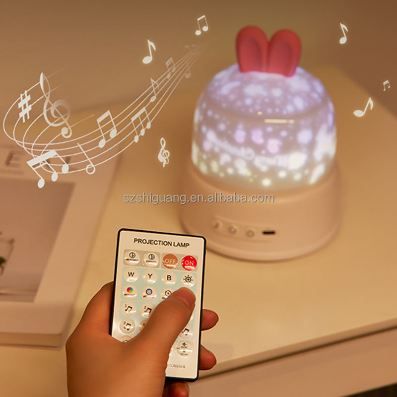 Bunny Star Light Projection Rotating Star Bedroom Ceiling Atmosphere Night Lamp Stars Childrens Birthday Gift with Films Sheet