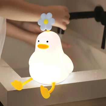 Cute Duck Night Light with Flower – Soft Silicone Kids Lamp